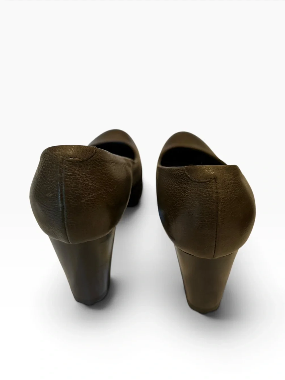 Beautiful Italian Platform Pump in Olive with Treaded Soles.